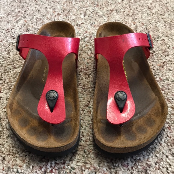 red metallic birkenstocks